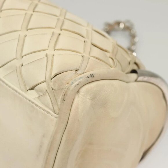 CHANEL Chain Hand Bag Leather White Silver CC - Picture 7 of 14
